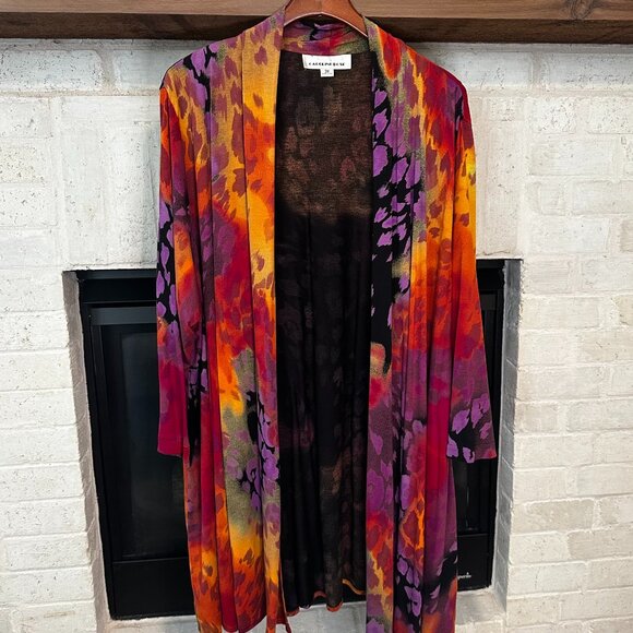 Caroline Rose Jackets & Blazers - Caroline Rose Black Multi Colored Open Flowy Animal Print Cardigan - Size 3X